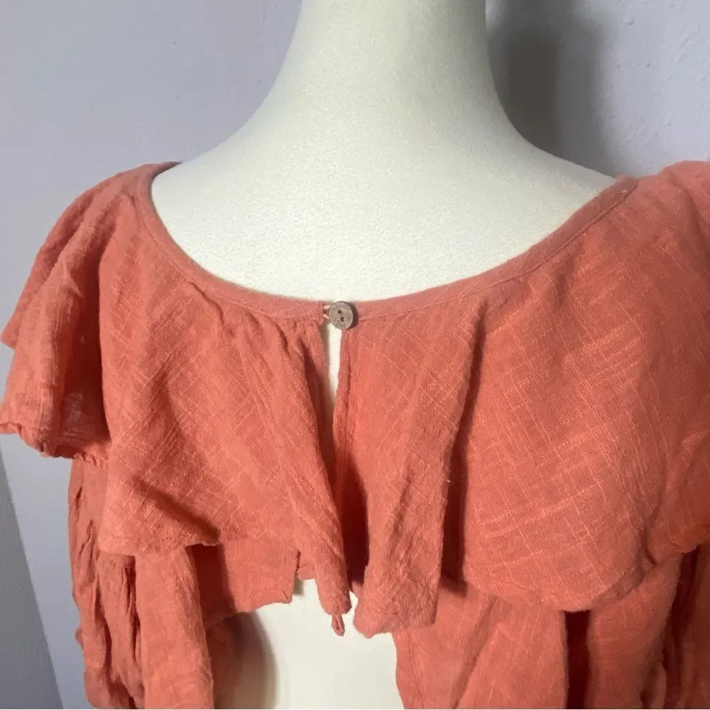 Free People Zuri Ruffle Open Back Cotton Blouse Ginger Spice Women's Size Small